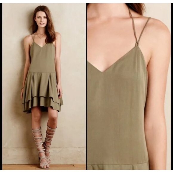Hunter Bell tencel drop waist layered dress, green olive, Size XS - Picture 2 of 8